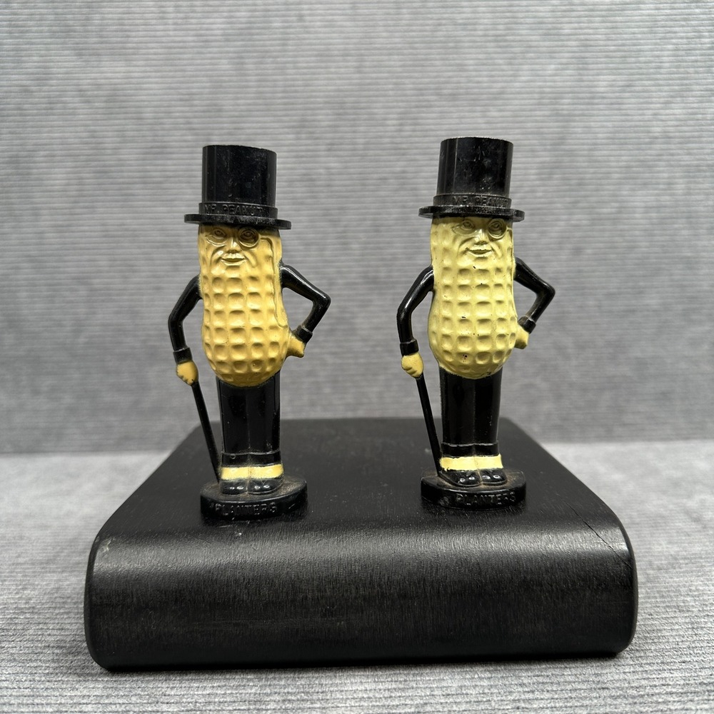 Vintage Mr Peanut Planters Salt and Pepper Shakers Plastic Yellow Black USA Made